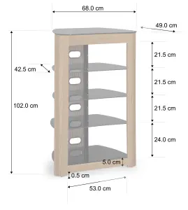 Centurion Supports Zinnia Black with Oak Fascia 5-Shelf Flat Screen TV, Hi-Fi, AV Rack, Media Stand, Entertainment Unit