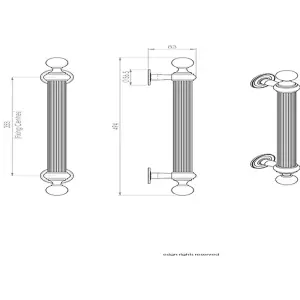 2x Ornate Pull Handle with Reeded Grip 353mm Fixing Centres Polished Brass