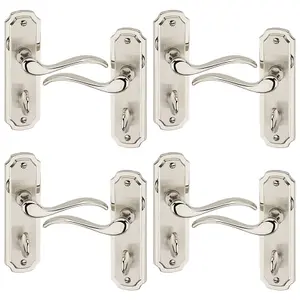 URBNLIVING 157cm Length 8 Pcs Constance Metal & Satin Nickel Bathroom Lever Latch Door Handles Set