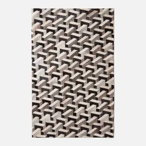 Homescapes Grey & Black Geometric Leather Rug, 90 x 150 cm