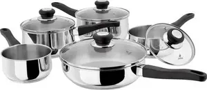 Judge Vista 5 Piece Stainless Steel Pan Set With Glass Lids, 14/16/18/20cm Saucepans / 24cm Saute Pan With Lid Judge