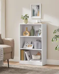 VASAGLE Bookcase, Bookshelf with 3 Shelves, Shelving Unit, for Living Room, Study, Office, Bedroom, Modern Style, Cloud White