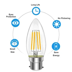 EXTRASTAR B22 LED Filament Candle Bulbs 6W warm white,2700K