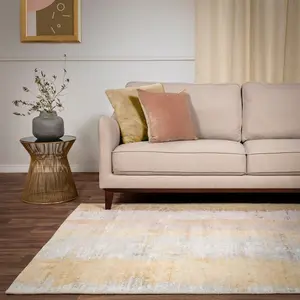 Gold Abstract Modern Rug Easy to clean Living Room and Bedroom-200cm X 290cm