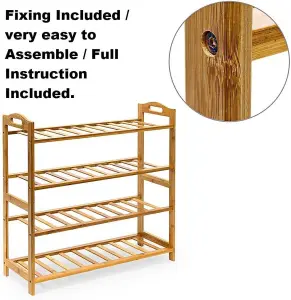 MantraRaj 4 Tier Bamboo Shoe Rack Storage Shelf Footwear Rack Wooden Storage Shelves Plants Shoe Storage Organizer Entryway Shelf