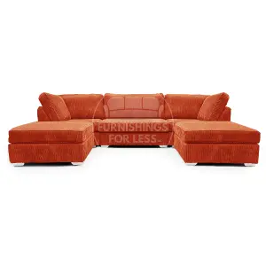 Bishop Orange U Shaped Soft Fabric Jumbo Cord Detachable 5 Seater Large Sofa