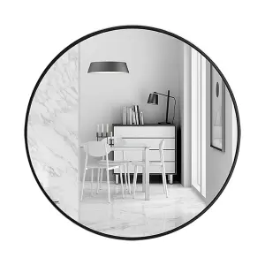 Black Round Wall Mounted Bathroom Framed Mirror 40 cm