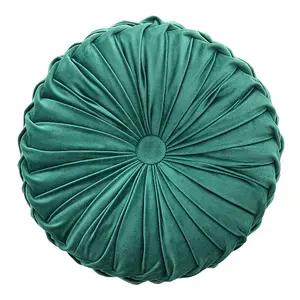 Green Modern Round Pumpkin Pleated Velvet Throw Pillow Sofa Cushion Dia 45 cm