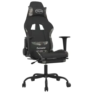 Swivel Gaming Chair with Footrest Black and Camouflage Fabric