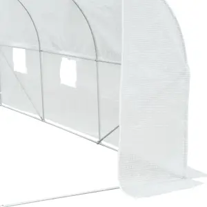 Outsunny Walk-In Polytunnel Greenhouse w/ Roll Up Door Windows, 3.5x3x2 m White