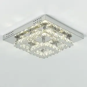 Double Layered Square  Large Size Modern Crystal Chandeliers LED Ceiling Light 40cm Dimmable