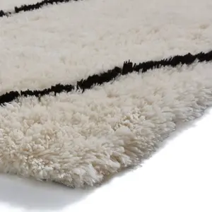 Luxurious Handmade Ivory/Black Shaggy Rug-200cm X 290cm