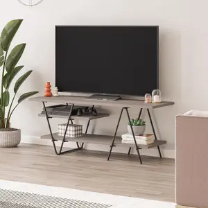 FWStyle TV Unit 3 Tier Mocha Grey Scratch Resistant Modern Black Metal Frame