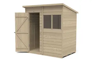 Forest Garden Overlap 6x4 ft Pent Wooden Pressure treated Shed with floor & 2 windows