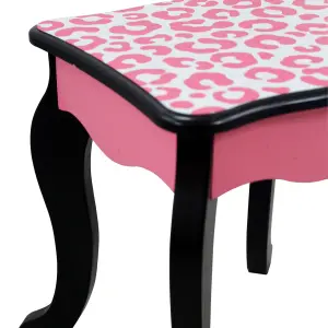 Teamson Kids Dressing Table, Play Vanity Set with Mirror & Stool - Pink/Black/Leopard Print