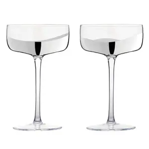 Wave Champagne Saucers (Set of 2) Clear/Silver