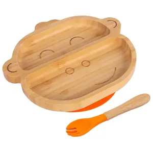 Bamboo Monkey Baby Weaning Plate & Fork Set - Orange