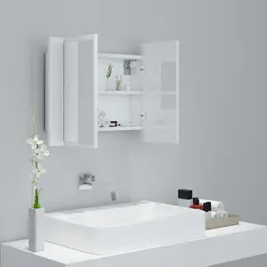 Berkfield LED Bathroom Mirror Cabinet High Gloss White 60x12x45 cm