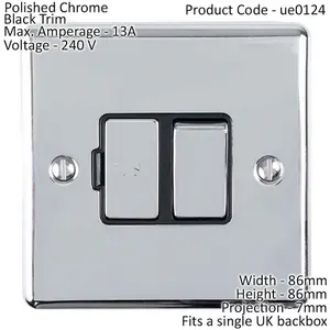 13A DP Switched Fuse Spur CHROME & Black Mains Isolation Wall Plate