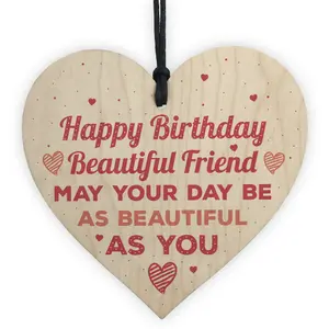 Red Ocean Handmade Happy Birthday Friendship Sign Best Friend Plaque Wooden Heart Keepsake Gift