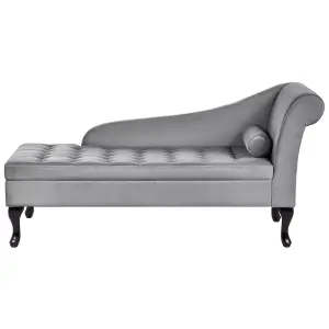 Right Hand Velvet Chaise Lounge with Storage Light Grey PESSAC