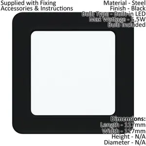 2 PACK Wall / Ceiling Flush Downlight Black Square Spotlight 5.5W LED