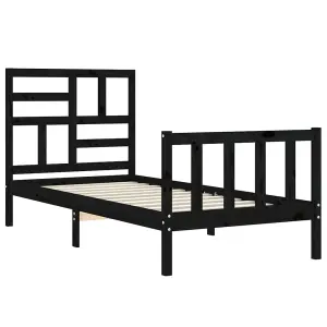 Berkfield Bed Frame with Headboard Black Single Solid Wood