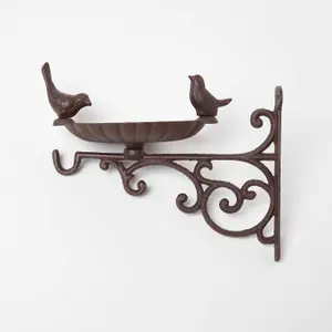 Homescapes Brown Decorative Bird Bath with Wall Bracket Cast Iron