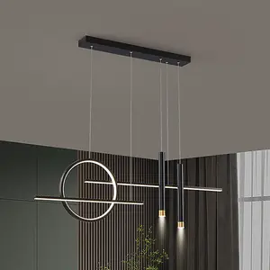 Light LED Pendant Light Height Adjustable Chandelier for Bedroom Kitchen Black  100 cm