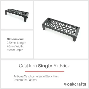 Oakcrafts - Antique Cast Iron Single Air Brick in Satin Black Finish - 229mm x 76mm