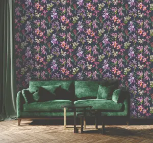 Maya Elegant Floral Navy Wallpaper