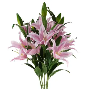 Pack of 6 x 100cm Large Pink Lily Stem - 3 Flowers