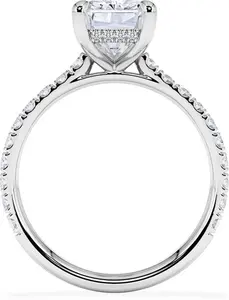 Amora Radiant 3.00Ct Hidden Halo Lab Diamond Engagement Ring With Side Stones Set In Platinum