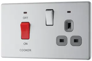 BG Electrical FBS70G Nexus Screwless Flat-Plate Switched Socket Cooker Unit Brushed Steel Grey Insert 45A