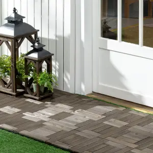 Outsunny 27 Pcs Wooden Interlocking Decking Tiles, 30 x 30 cm per piece, Grey