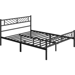 Minimalist Metal Slatted Bed Platform with Arrow Design Headboard Black / King (5')