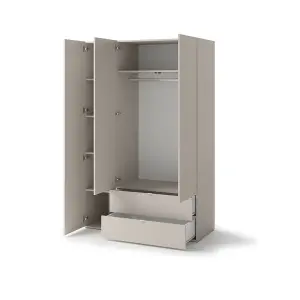 Spacious Cashmere Hinged Wardrobe H2010mm W1300mm D550mm - Modern Design with 3 Doors & 2 Drawers