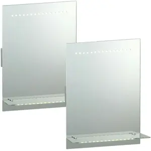 2 PACK IP44 LED Bathroom Mirror 50cm x 39cm Vanity Light Shelf & Shaver Socket