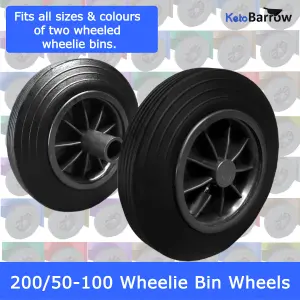 Wheelie Bin Wheel Replacement Wheels 200mm Nose Wheel Set - Black