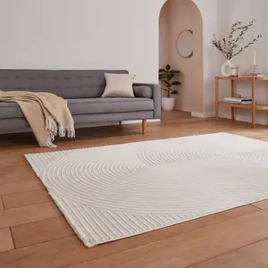 Cream Optical 3D Washable Abstract Modern Dining Room Bedroom & Living Room Rug-120cm X 170cm