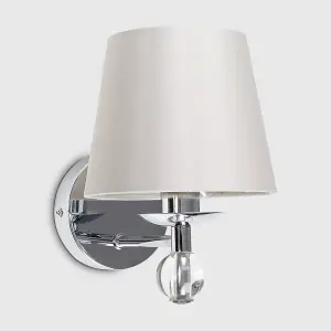 ValueLights Bryantt Pair of Polished Chrome and Crystal Detail Wall Light Fittings with Grey Fabric Shades