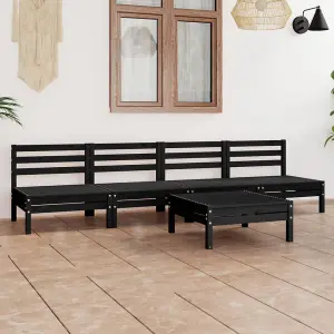 5 Piece Garden Lounge Set Black Solid Pinewood