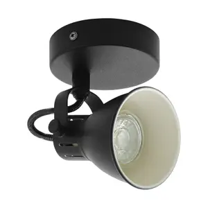 Wall Light 1 Spot Colour Black Steel Pivot Shade Bulb GU10 1x3.3W Included