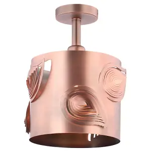 Modern Designer Semi Flush Antique Copper Ceiling Lamp with Laser Cut Leaves