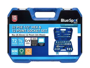 BlueSpot Tools 1/2in & 1/4in Metric Socket Set, 94 Piece