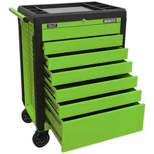 High-Visibility Green 7 Drawer Portable Tool Chest - 702 x 477 x 993mm