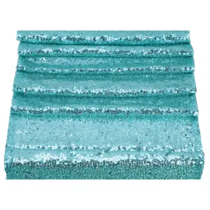 Neel Blue 11x108 Inch Shimmer Sequin Table Runner Glitter Fabric, Turquoise