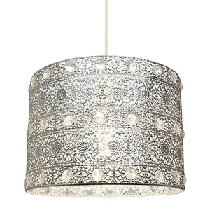 Antique Silver Acrylic Gem Moroccan Style Chandelier Pendant Light Shade Fitting