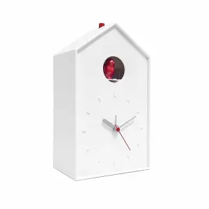 Modern White & Red Plastic Cuckoo Battery Operated Alarm Clock