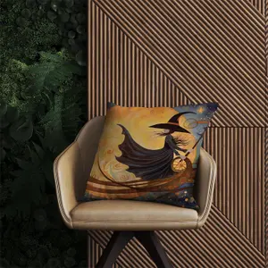 Whimsical Witch On A Broomstick Outdoor Cushion 60cm x 60cm